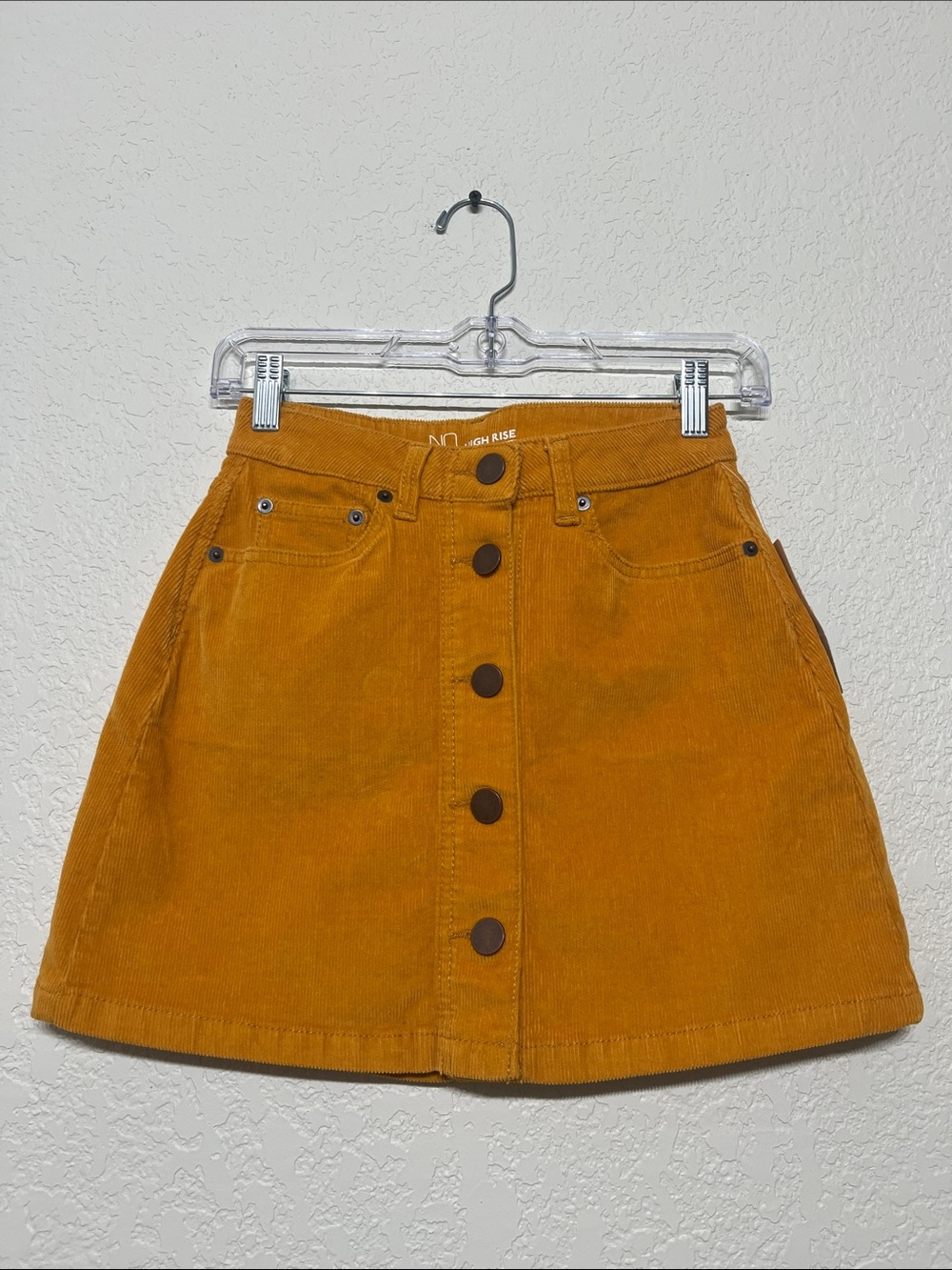 No Boundaries Women’s Size 5 Button Front Mustard Yellow Corduroy Mini Skirt
